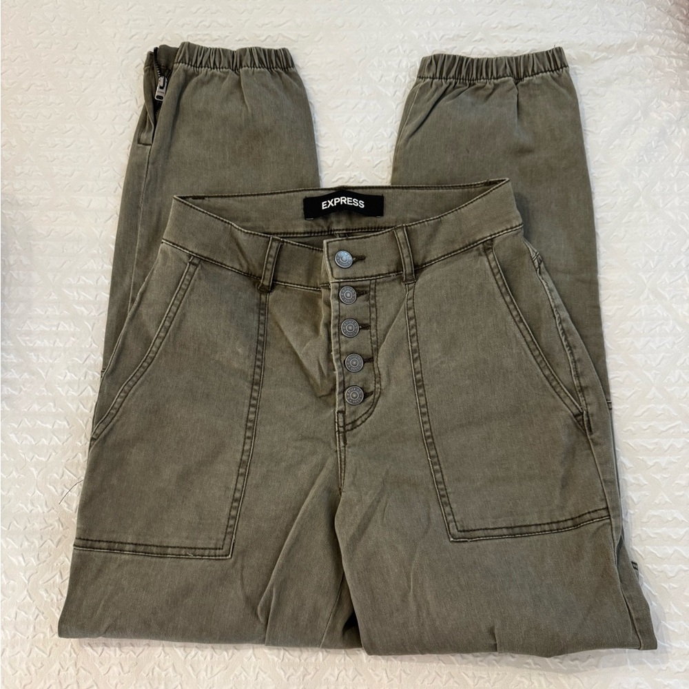 Express Green High Rise Cargo Pants